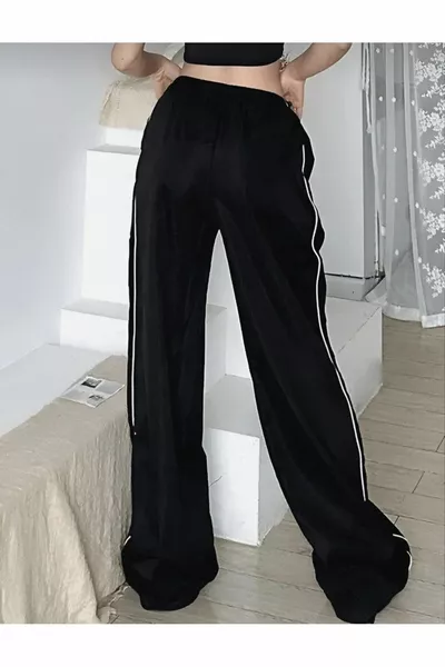 Harajuku Zip Detail Black Oversize Striped Sweatpants