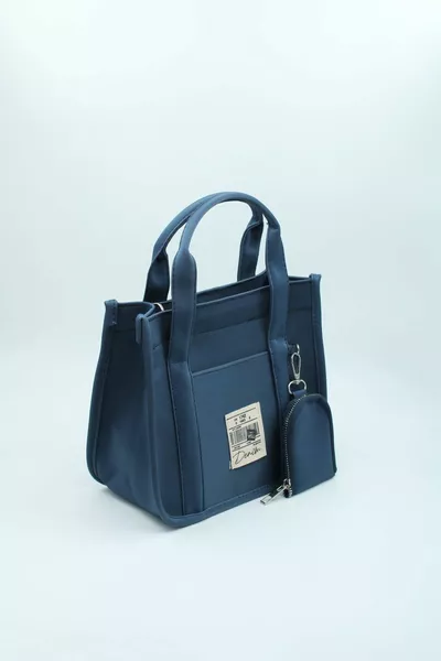 المرأة الأزرق الداكن العضوية قماش قماش اليد وحقيبة الكتف