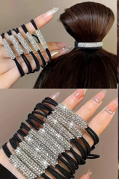 Ensemble de boucles en caoutchouc de pierre de zircon 2PCS