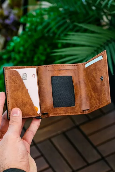 فو الجلود الرجال آلية نباتي الجلود حامل بطاقة محفظة محفظة مجنون الجمل