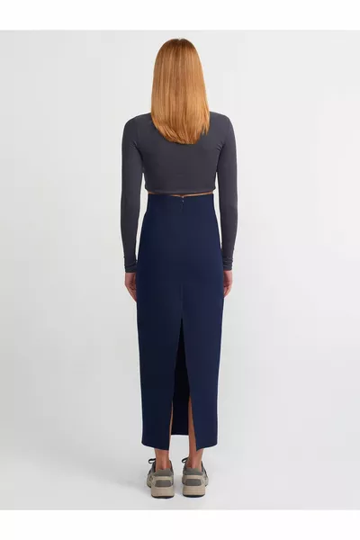  تنورة قلم رصاص متوسطة الطول - أزرق كحلي