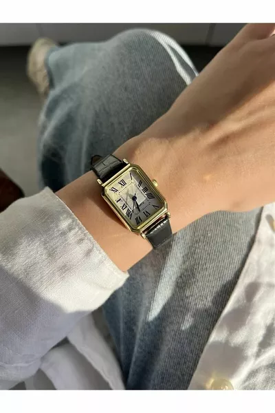 Vera Special Series Женские овальные черные кожаные минималистичные винтажные часы нового сезона Gold