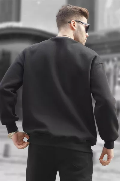 Schwarzes Oversize-Basic-Sweatshirt für Herren mit Rundhalsausschnitt 