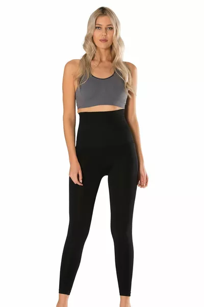 High Waist Corset Seamless Ultra High Waist Gathering Sport Corset Leggings - Seamless - Black