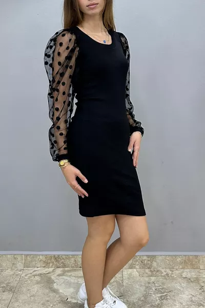 نسائي الأكمام تول أسود فستان كاميسول -