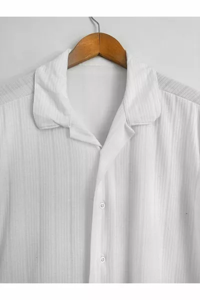 Weißes gemustertes Sommer-Kurzarmhemd aus Baumwolle für Herren