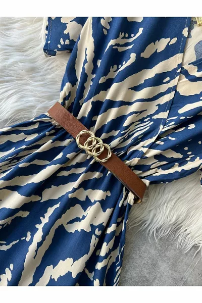 فتحة رقبة مزدوجة الصدر فستان نسائي متوسط الطول