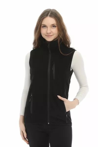 Женский черный флисовый спортивный жилет с несколькими карманами