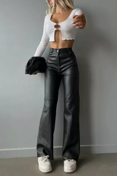 Soft Vegan Leather Black Pants