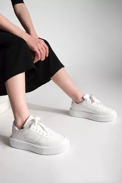 Sneaker Femme Semelle Haute Baskets à lacets Azin blanc