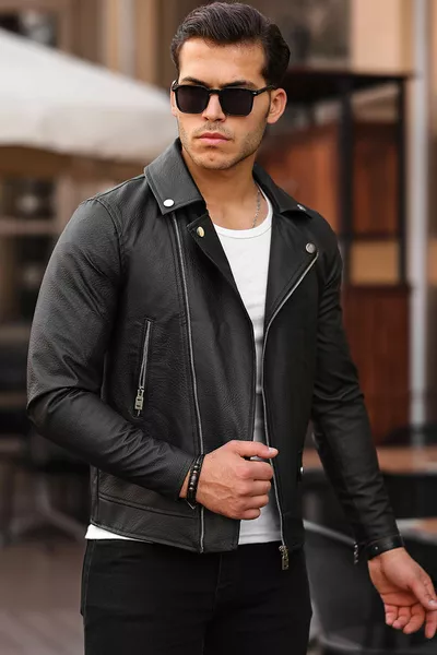 Blouson en cuir slim fit pour homme