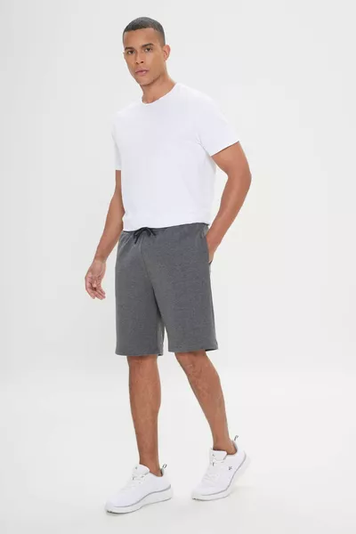 Herren Anthrazit-Melange Standard Fit Casual Sport Strickshorts