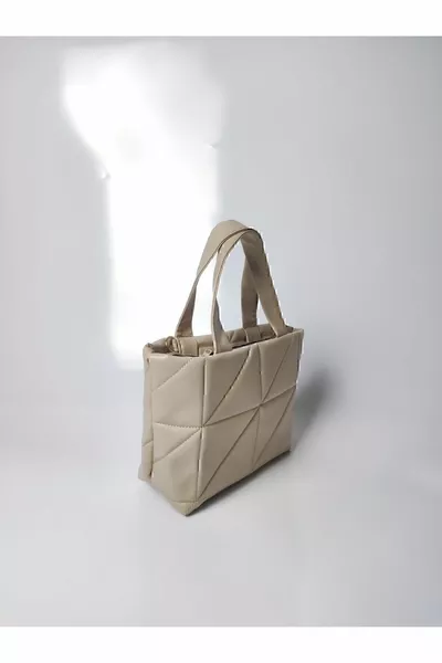 Cream Women Quilted Embossed Puff Inflatable Faux Leather Neapolitan Tote Hand And Shoulder Bag With Shoulder Strap