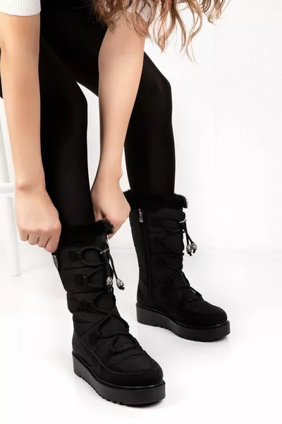 نسائي أسود نباتي جلد جلد Anorak الأحذية