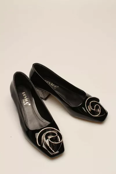 SCHWARZE LACKLEDER STONE DAMEN HEELS