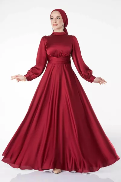 Дамска вечерна рокля с колан с кръст Right Judge Neck - 