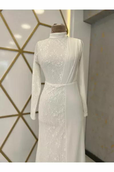 الترتر الأزالية الحجاب مساء اللباس Ecru