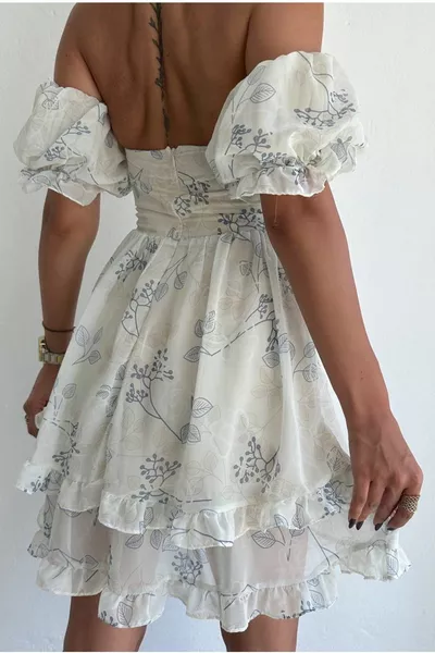 Женское шифоновое платье с цветочным принтом и рукавом принцессы с воротником Degaje кремовое мини вечернее платье 