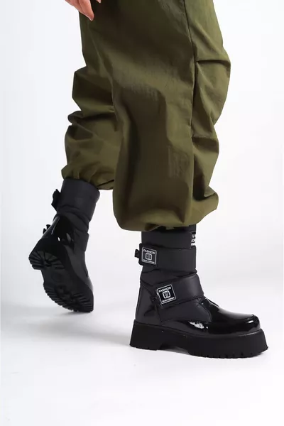 ELISA الفيلكرو المياه والباردة مقاومة المظلة النسيج براءات الاختراع الجلود أحذية نسائية ST الأسود