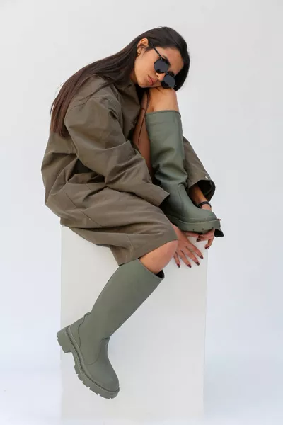 Zaria Micro Material Гумена подметка Дамски ботуши в цвят каки