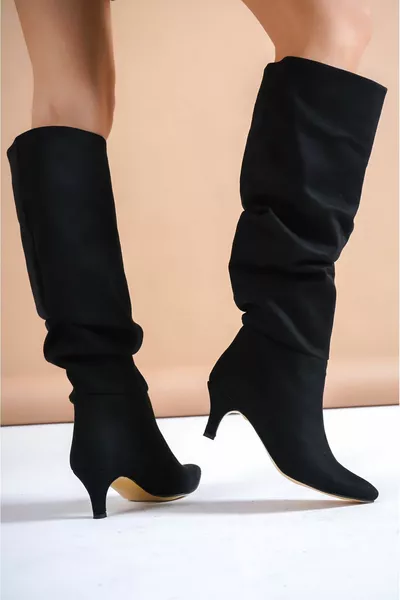 Asena المرأة من جلد الغزال الأسود سحب أحذية رعاة البقر مجمعة