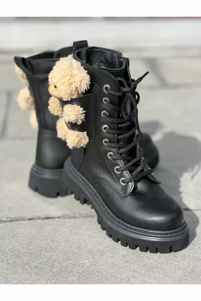 Гарантирани кожени зимни плюшени мече фигурни нехлъзгащи се пощенски ботуши за момичета 