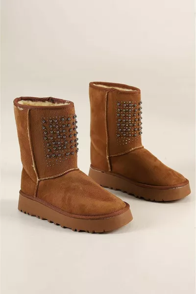 Damen-Freizeitstiefel mit Steinmuster und Fellinnenseite