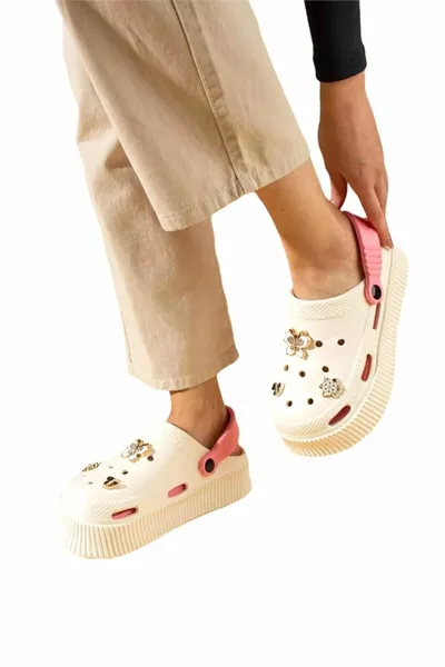 Damessandalen met hoge zool Stone CREAM-POWDER