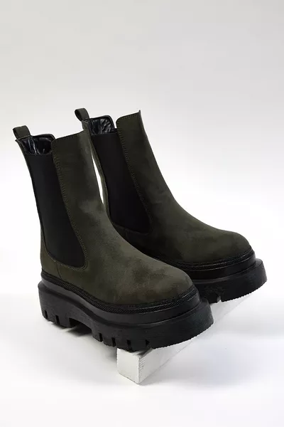 نسائي كاكي من جلد الغزال أحذية عادية