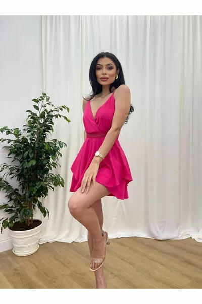 Дамска вечерна рокля Къси панталони Гащеризони с дълбоко V-образно деколте с кръстосано въже каишка Гипюр Детайлна вечерна рокля и абитуриентска рокля