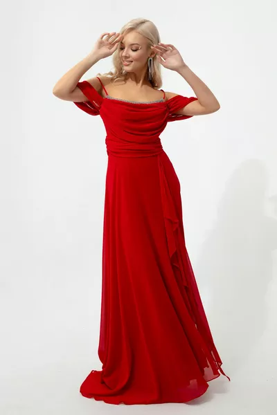 المرأة حبل أحمر حزام الحجر مفصلة مساء اللباس الطويل