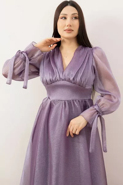 الخامس الرقبة الأكمام مفصلة Janjan الشيفون فستان طويل 