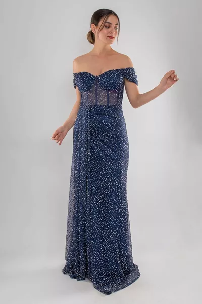  Chest Underwire Slit Stone Long Dress