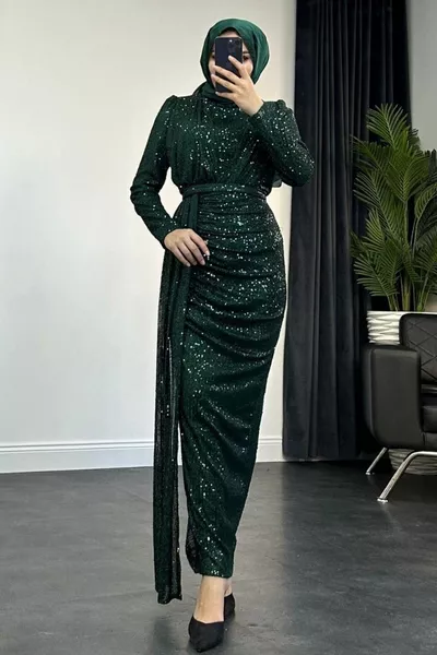 Island Sequined Evening Dress Emerald