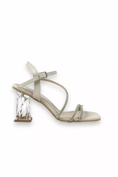 Onl Beige Recinzione Coclea Tacco Trasparente Cravatta Alla Caviglia Pietra Dettagliato Sandali Scarpe Lucest Nuovo