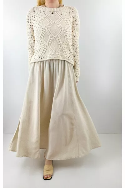 Raw Linen Flared Maxi Skirt