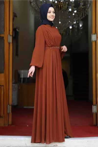 Женское Вечернее Платье С Драпировкой Кофе (TILES) T 