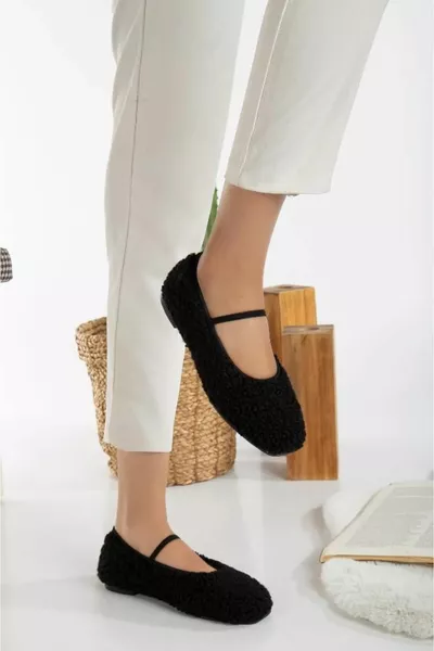 Neue Saison Plüsch Elastische Detaillierte Flache Sohle Damen Ballerinas Home Schuhe