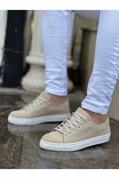  Beige Wildleder mit hoher Sohle und Schnürung Casual Herrenschuhe