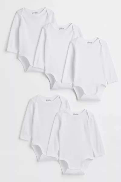 % coton biologique Lot de 5 body bébé blanc à manches longues
