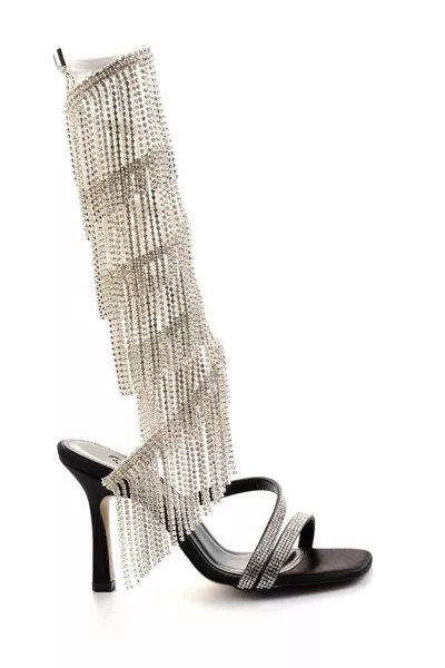 Черни сатенени дамски вечерни обувки от естествена кожа 