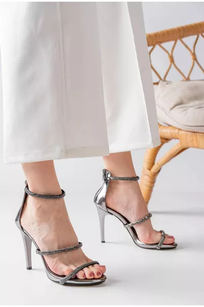 Dames Triple Tie Stone Hoge Hakken Antraciet/Platinum Avondjurken