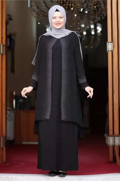 Women's Black Stone Detailed Evening Dress 