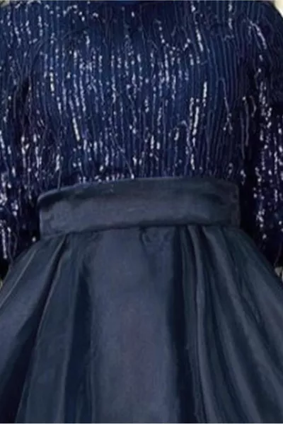 المرأة الأزرق الداكن الترتر تنورة الطبقات الأورجانزا مساء اللباس T 