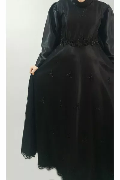  Дамска  черна мистериозна вечерна рокля от тюл