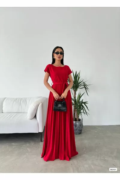 Plisseerock Design Maxi-Abendkleid mit Gürtel