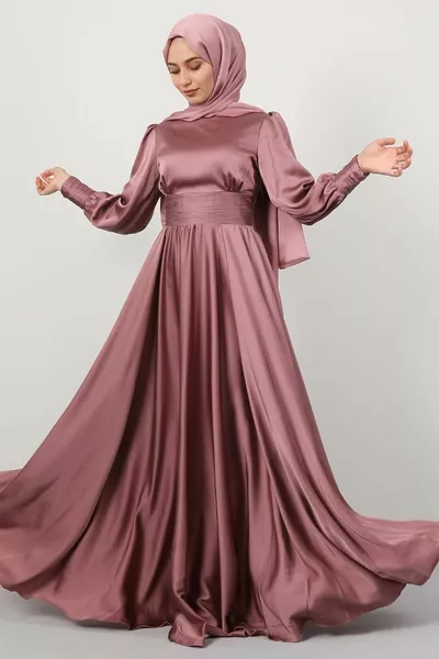 Taille plissiertes Satin-Abendkleid Dried Rose