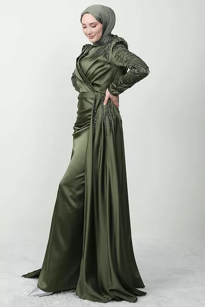 Asiatico Hijab Abito da sera kaki