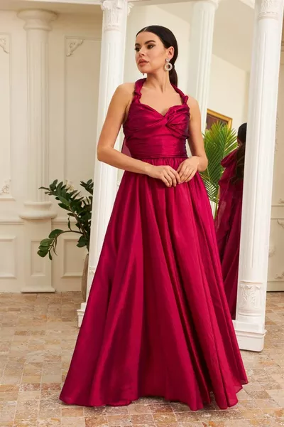 فوشيا التفتا فستان مساء طويل