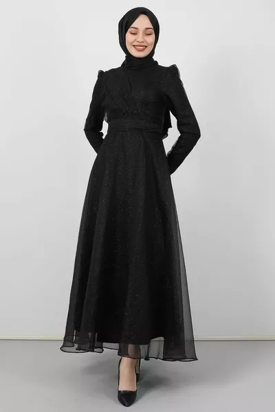 Alara Hijab Abendkleid Schwarz